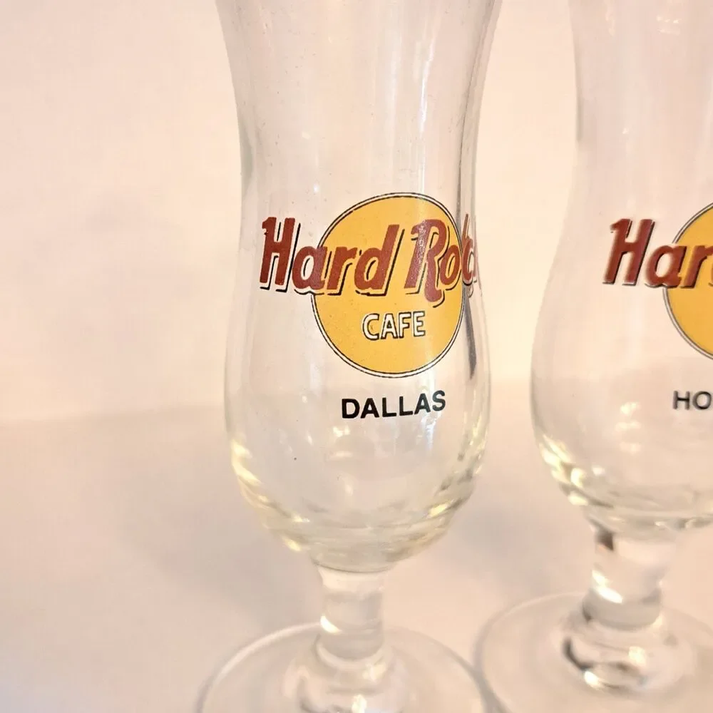 Vintage Hard Rock Cafe Set Of 2 Texas Dallas Houston Hurricane Shot Glasses